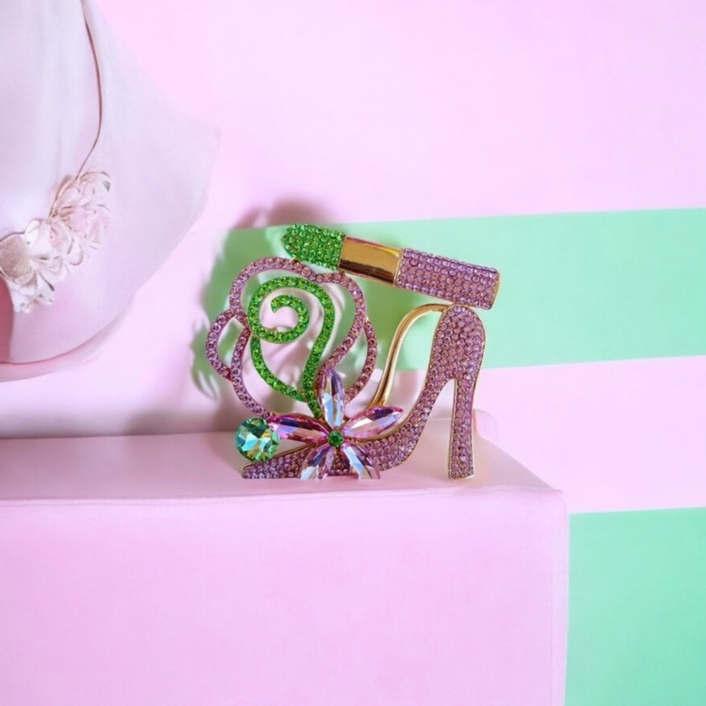 Elegant Pink  and Green Women's Heel Brooch